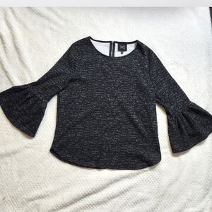Black Textured Bell Sleeve Blouse  Size M